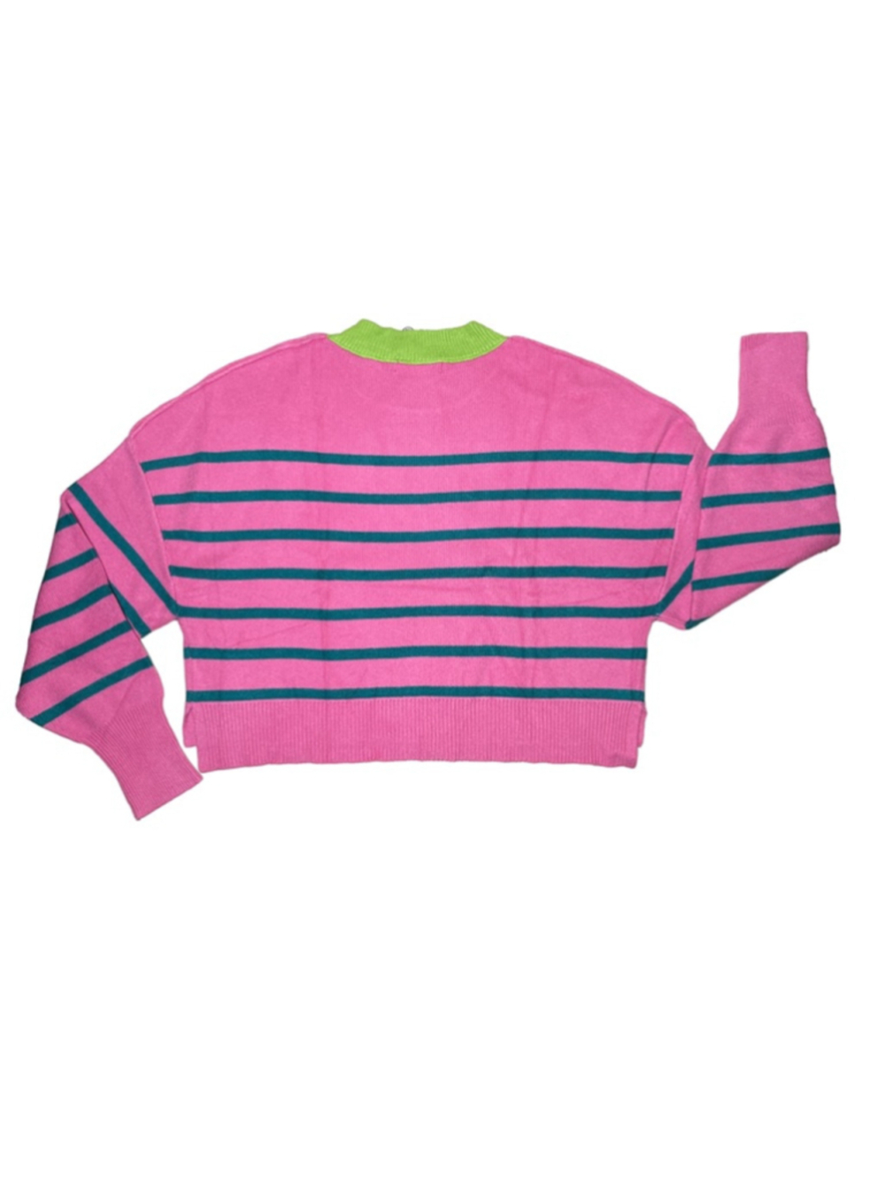 Merokeety Crop Top Pink Teal Striped Long Sleeve Large - Picture 2 of 5